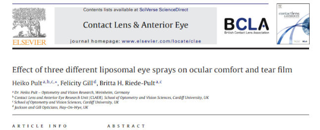Effect of Three Different Liposomal Eye Sprays on Ocular Comfort and TearFilm 